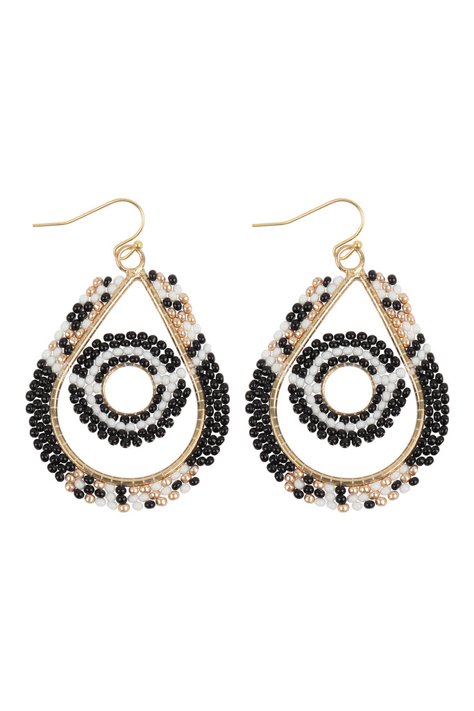 BOHO CIRCLE TEARDROP SEED BEADS EARRINGS