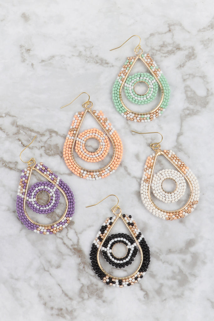 BOHO CIRCLE TEARDROP SEED BEADS EARRINGS - Riah Fashion