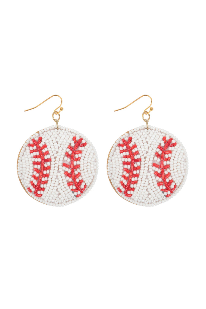 BASEBALL SEED BEADS FISH HOOK EARRINGS