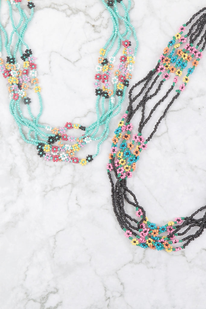 SEED BEADS MULTI LAYERED FLOWER STATIONARY NECKLACE