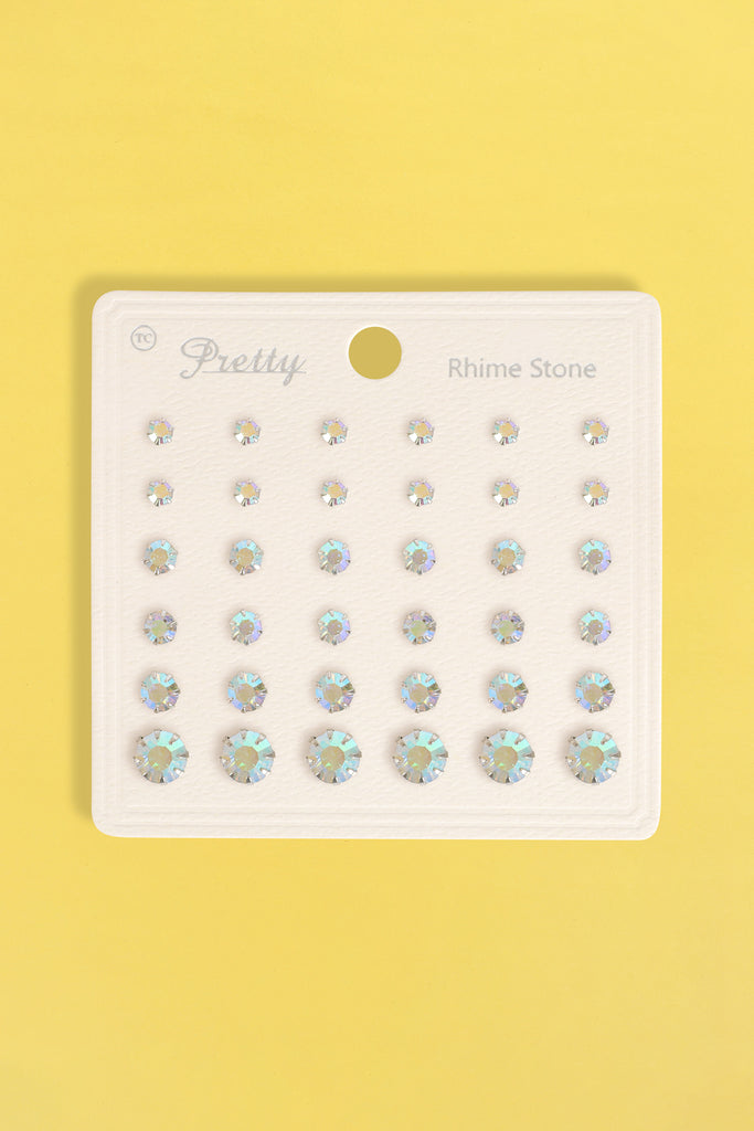 MULTI SIZE RHINESTONE STUD EARRINGS SET