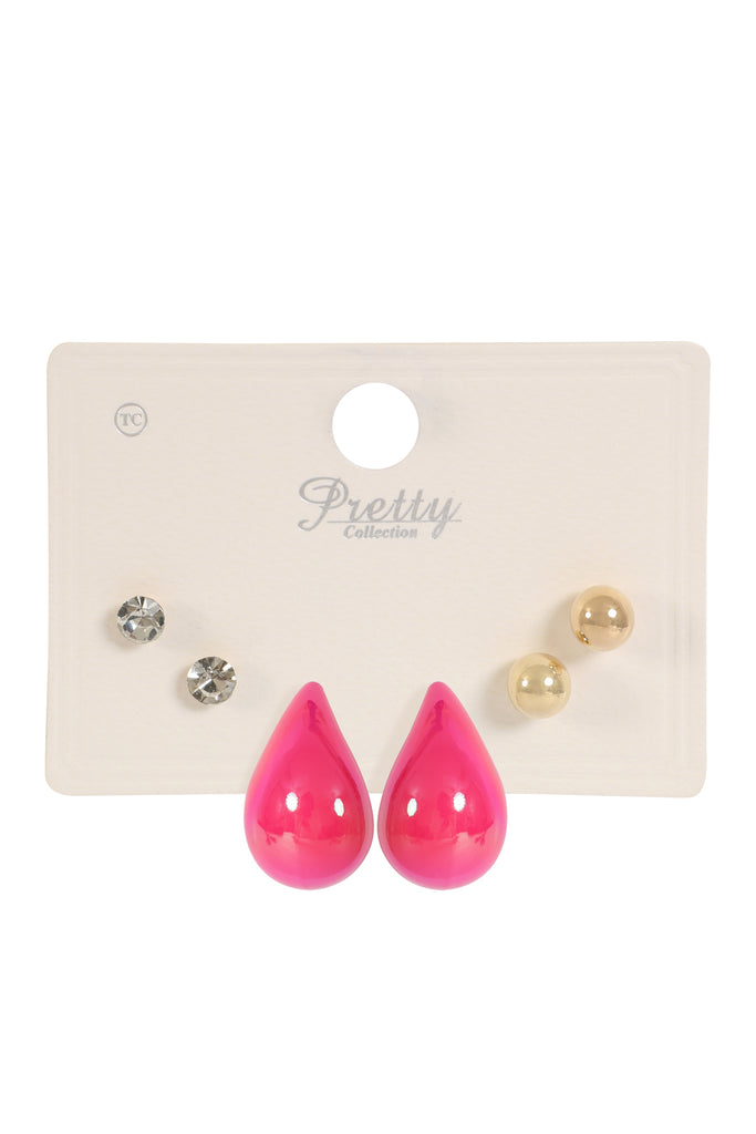 3PAIR CCB PEARL RHINESTONE ASSORTED COLOR EARRINGS