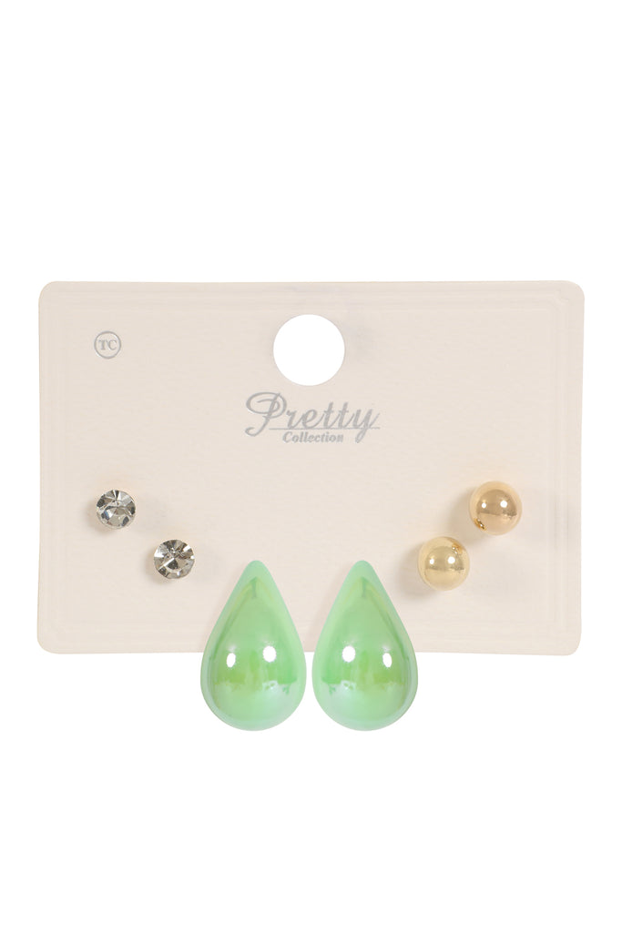 3PAIR CCB PEARL RHINESTONE ASSORTED COLOR EARRINGS