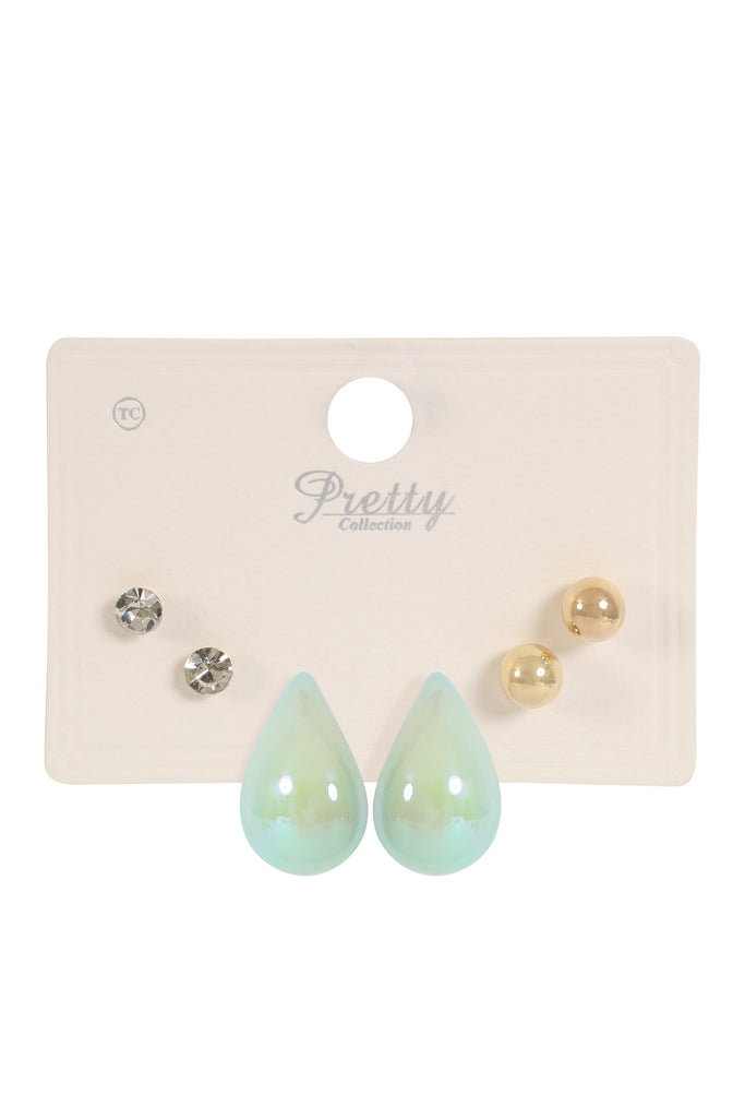 3PAIR CCB PEARL RHINESTONE ASSORTED COLOR EARRINGS