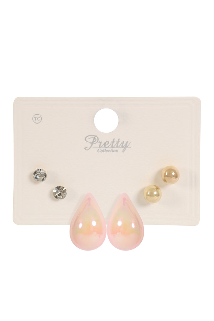 3PAIR CCB PEARL RHINESTONE ASSORTED COLOR EARRINGS