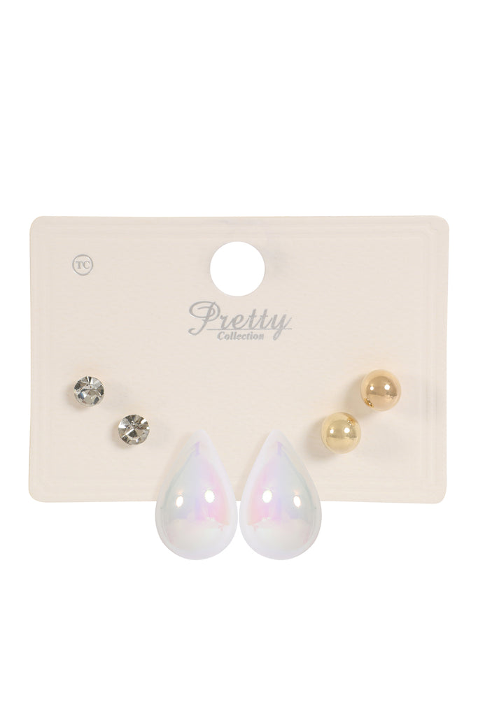 3PAIR CCB PEARL RHINESTONE ASSORTED COLOR EARRINGS