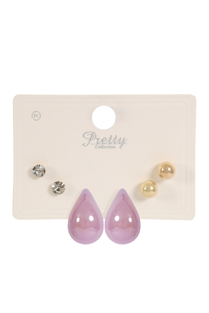 3PAIR CCB PEARL RHINESTONE ASSORTED COLOR EARRINGS