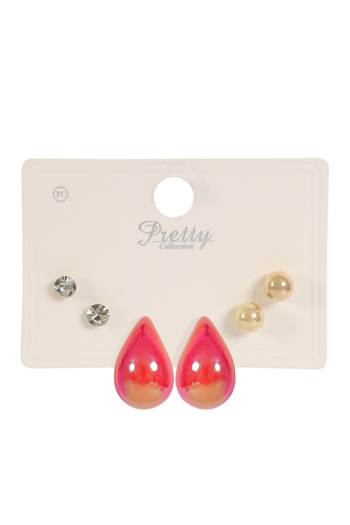 3PAIR CCB PEARL RHINESTONE ASSORTED COLOR EARRINGS