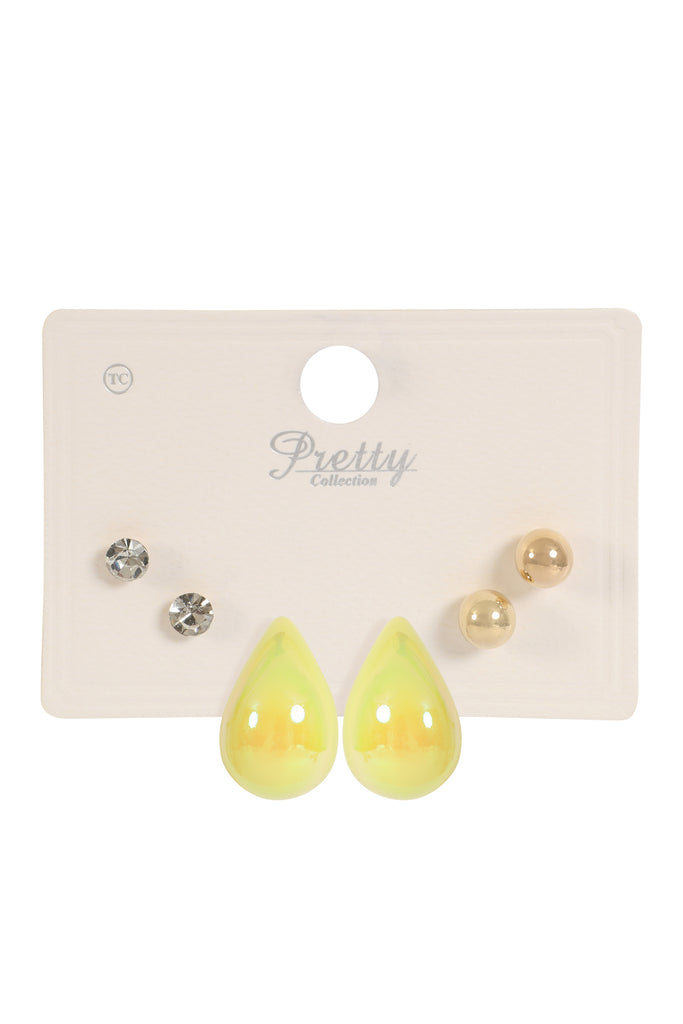 3PAIR CCB PEARL RHINESTONE ASSORTED COLOR EARRINGS