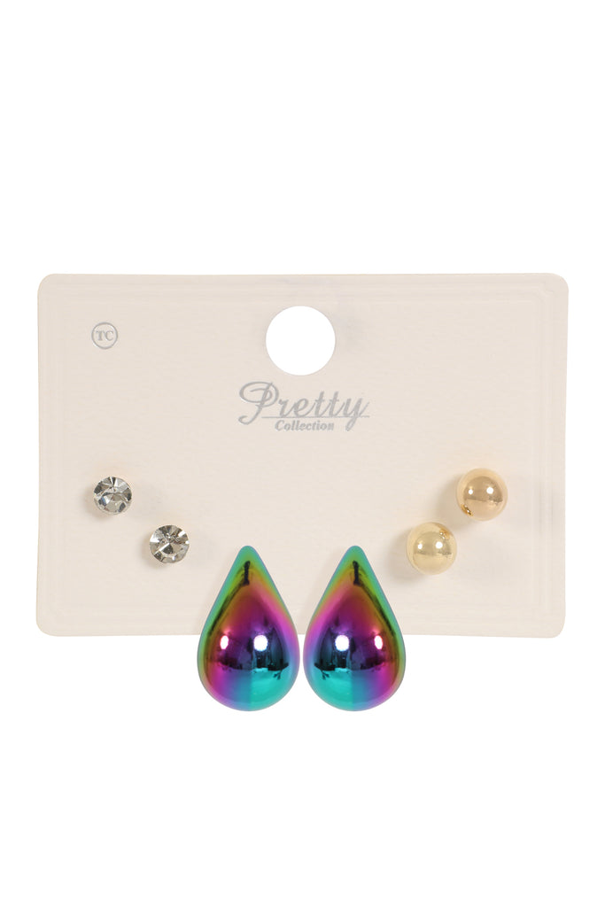 3PAIR CCB PEARL RHINESTONE ASSORTED COLOR EARRINGS