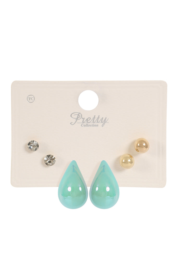 3PAIR CCB PEARL RHINESTONE ASSORTED COLOR EARRINGS