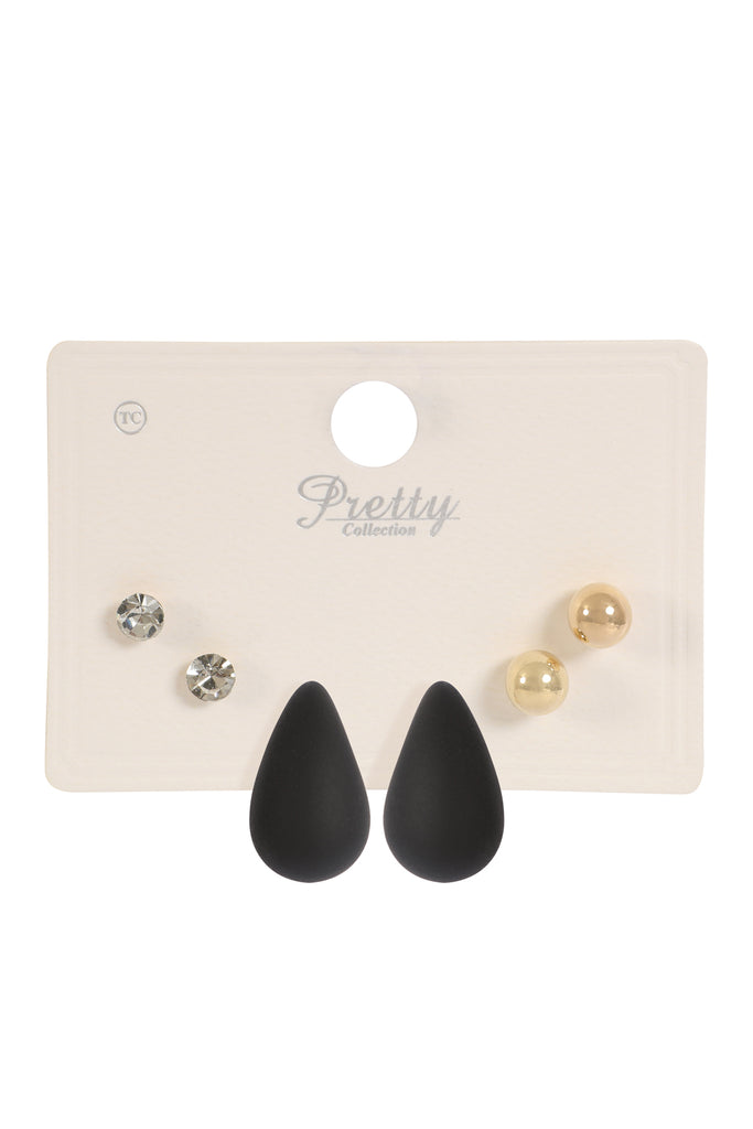 3PAIR RHINESTONE PEARL ACRYLIC ASSORTED COLOR EARRINGS