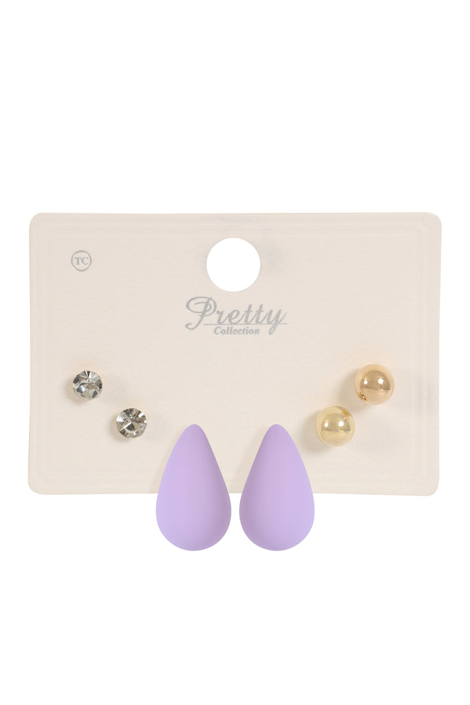 3PAIR RHINESTONE PEARL ACRYLIC ASSORTED COLOR EARRINGS