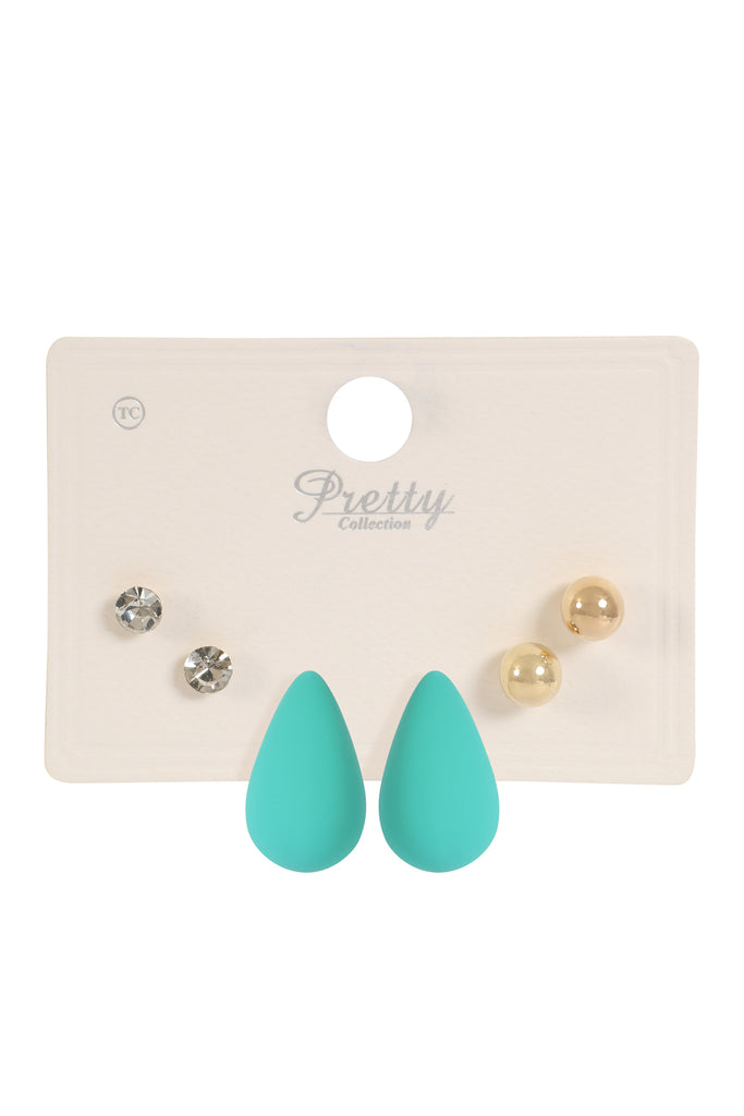3PAIR RHINESTONE PEARL ACRYLIC ASSORTED COLOR EARRINGS