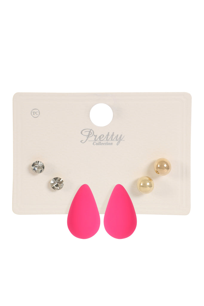 3PAIR RHINESTONE PEARL ACRYLIC ASSORTED COLOR EARRINGS