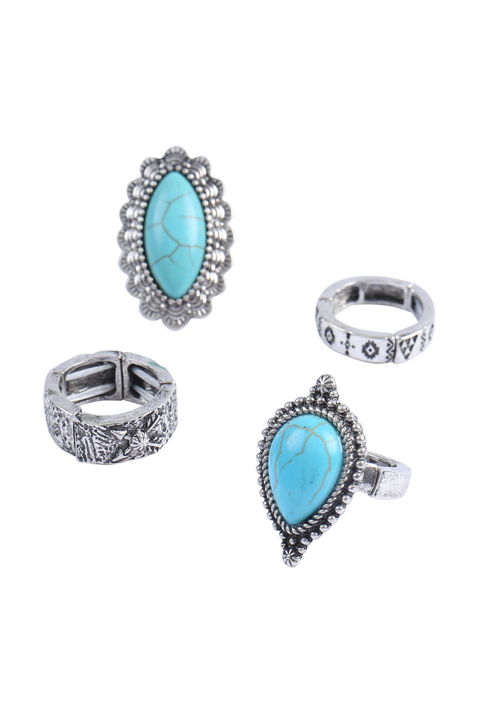 WESTERN CONCHO SEMI STONE TEXTURED AZTEC RING SET