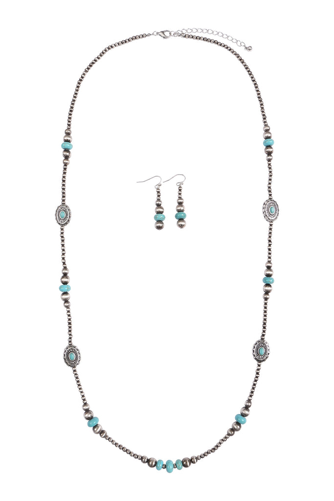 OVAL STATIONARY WESTERN CONCH0 NATURAL STONE NECKLACE AND EARRINGS SET