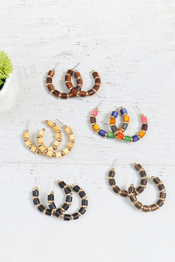 WOOD BEAD HOOP EARRINGS - Riah Fashion