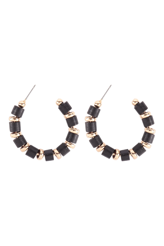 WOOD BEAD HOOP EARRINGS - Riah Fashion