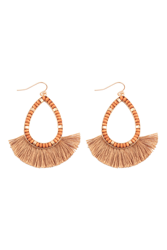 BEADED TEADROP WITH FAN FRINGE EARRINGS