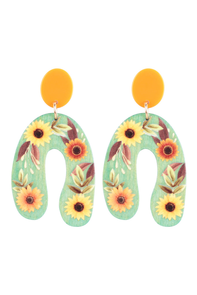 ARCH SUNFLOWER WOOD POST DANGLE EARRINGS