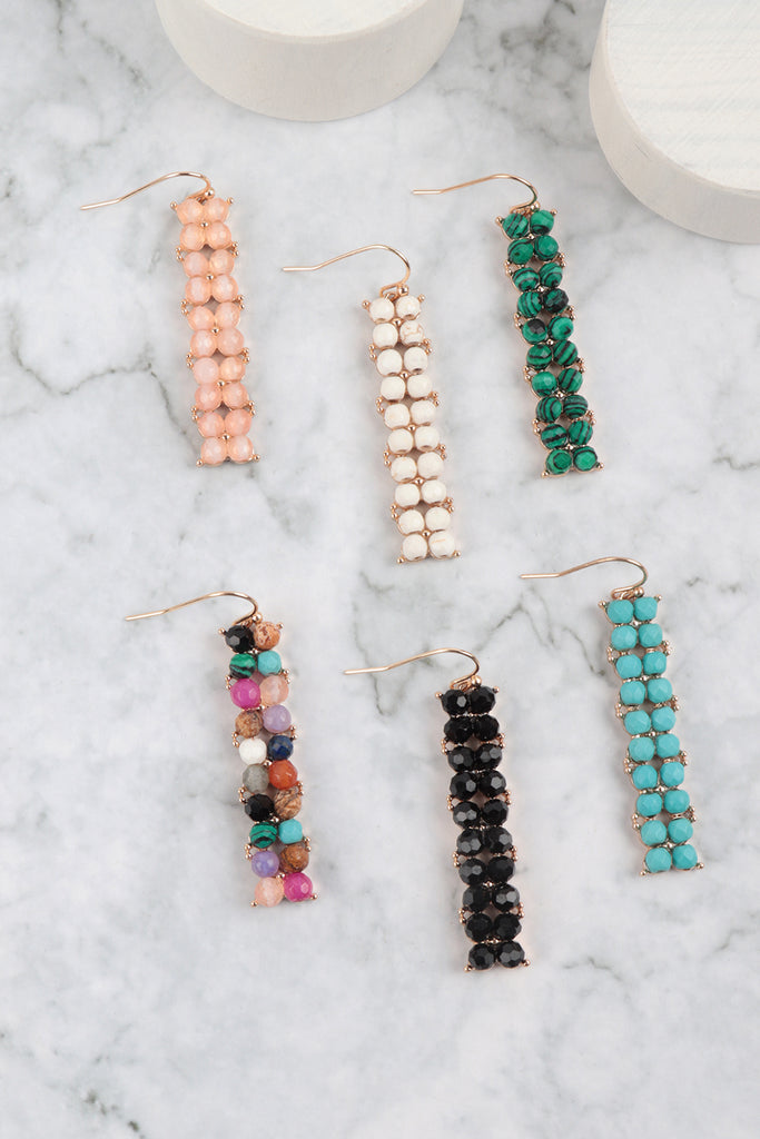 VERTICAL BAR SEMI STONE DROP EARRINGS