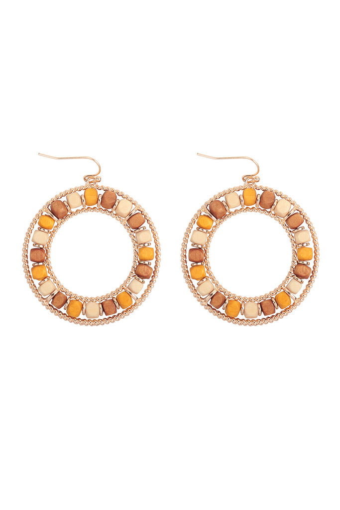 BOHO WOOD BEAD OPEN CIRCLE EARRINGS