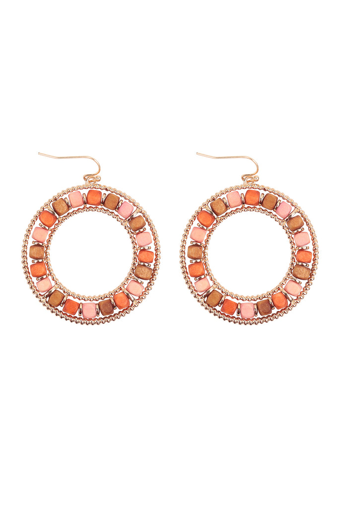 BOHO WOOD BEAD OPEN CIRCLE EARRINGS