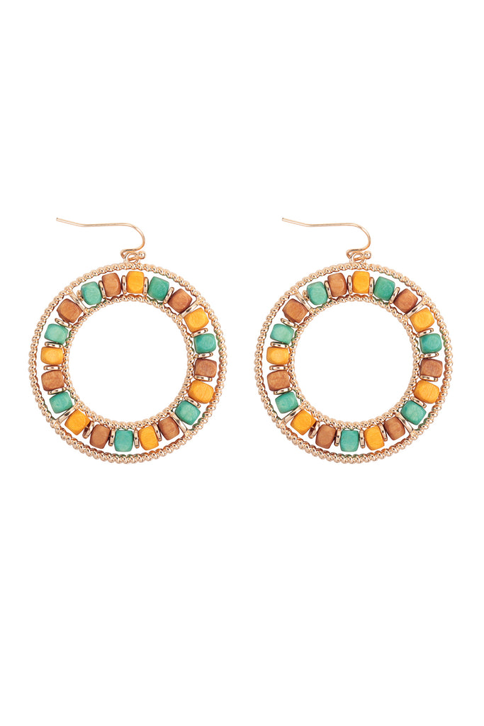 BOHO WOOD BEAD OPEN CIRCLE EARRINGS