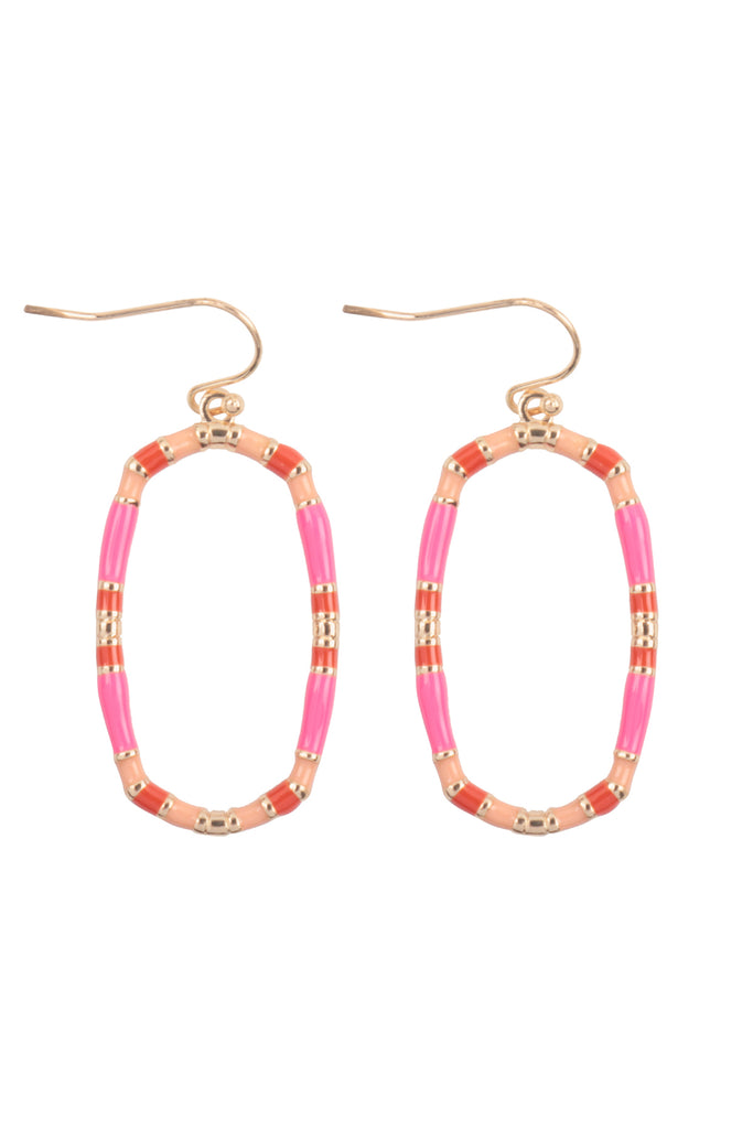 1.5" OVAL COLOR BLOCK ENAMEL DROP EARRINGS