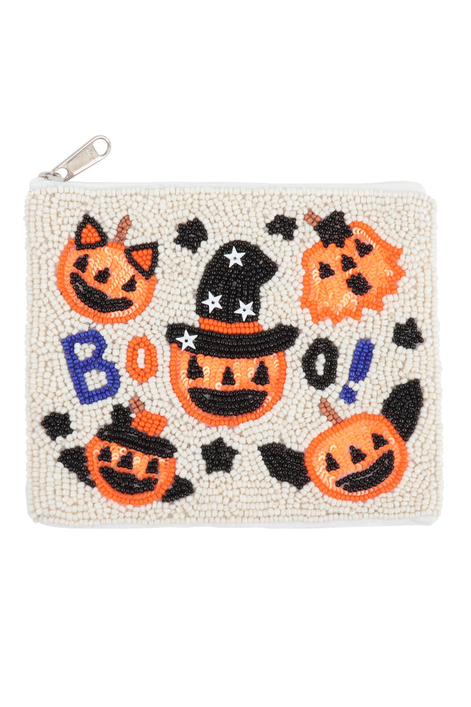PUMPKIN HALLOWEEN SEED BEADS COIN POUCH