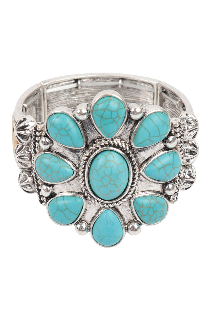 WESTERN CONCHO FLOWER CLUSTER SEMI STONE W/ LEOPARD WRAP BRACELET