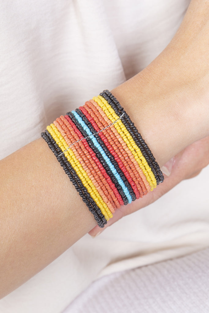 WESTERN ACCENT WRAP SEED BEAD CUFF BANGLE BRACELET