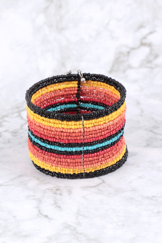 WESTERN ACCENT WRAP SEED BEAD CUFF BANGLE BRACELET