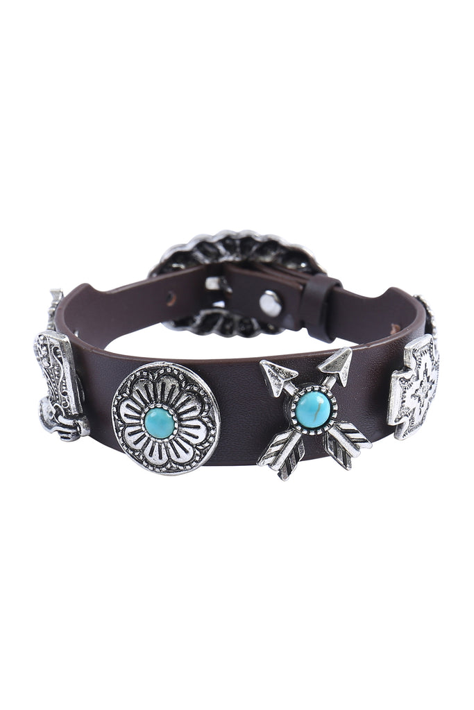 WESTERN CONCHO HORSE BOOTS ARROW LEATHER BRACELET