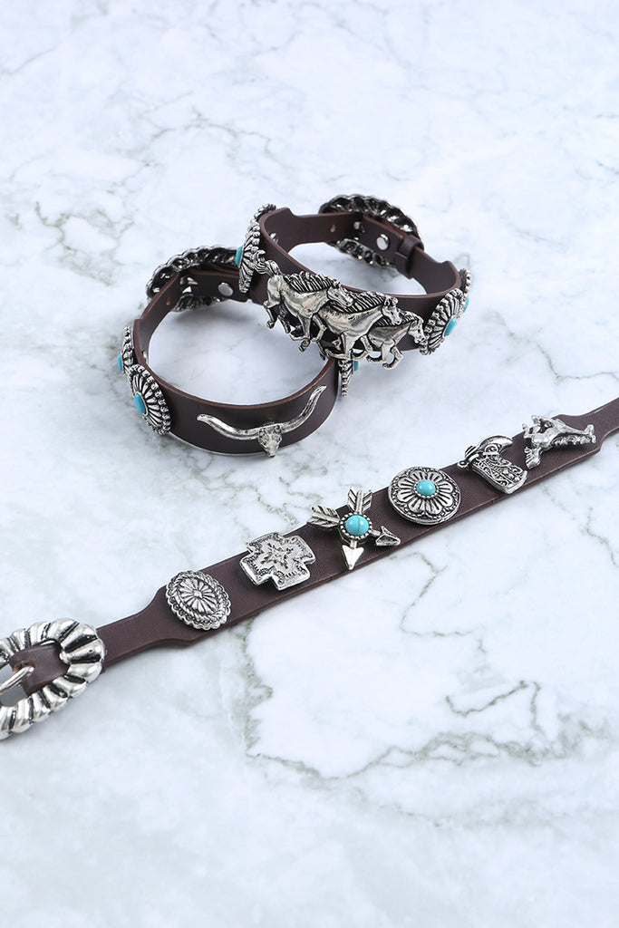 WESTERN CONCHO HORSE BOOTS ARROW LEATHER BRACELET