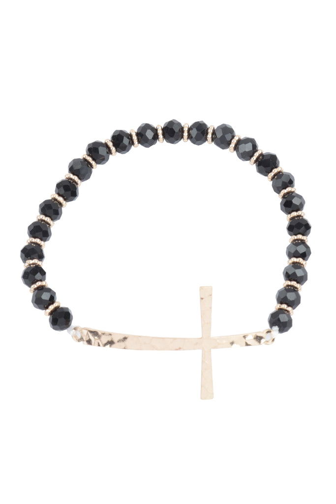 CROSS RONDELLE BEADS STRETCH BRACELET