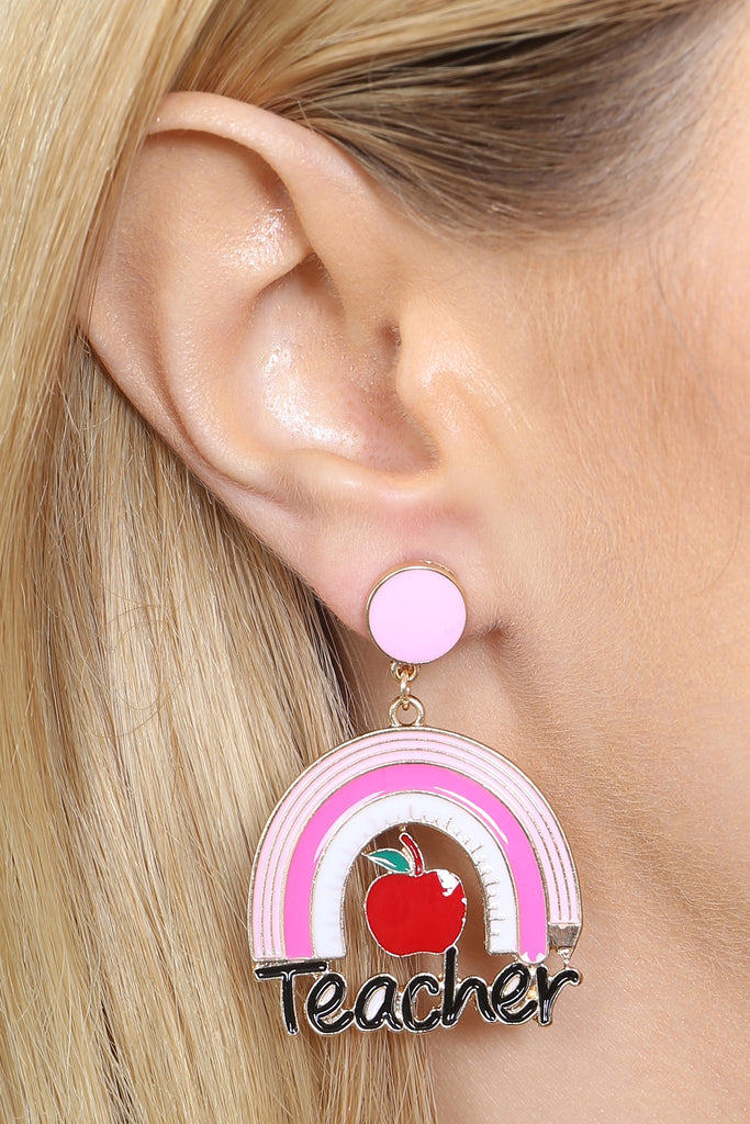 TEACHER'S DAY PENCIL RAINBOW APPLE EARRINGS
