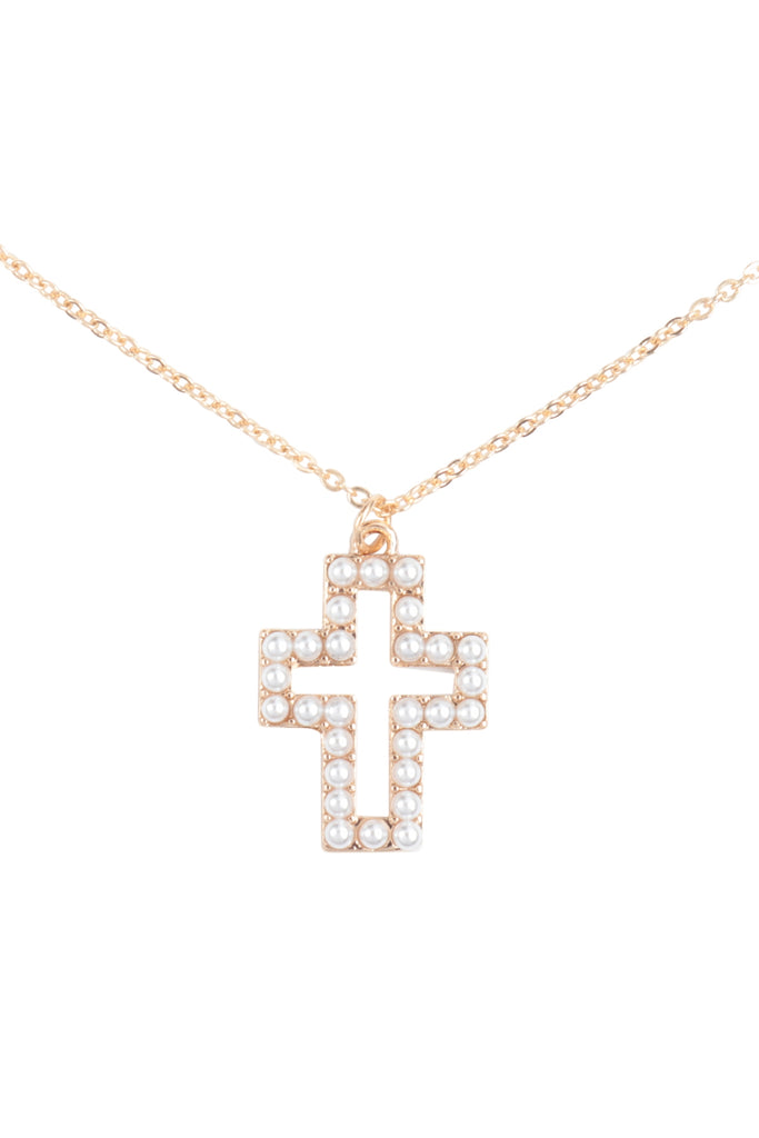 PEARL OPEN CROSS PENDANT NECKLACE