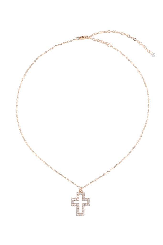 PEARL OPEN CROSS PENDANT NECKLACE