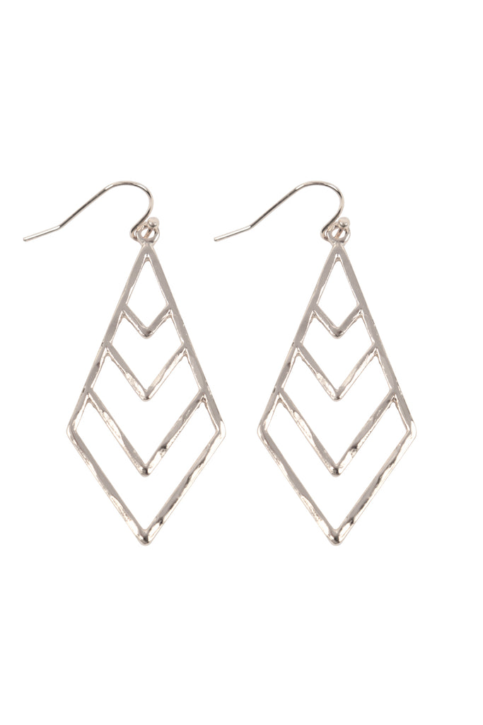 2.5 INCH TEXTURED CHEVRON METAL HOOK EARRINGS
