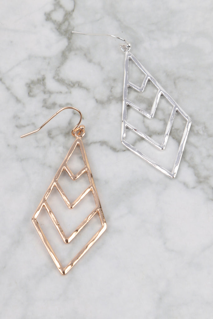 2.5 INCH TEXTURED CHEVRON METAL HOOK EARRINGS