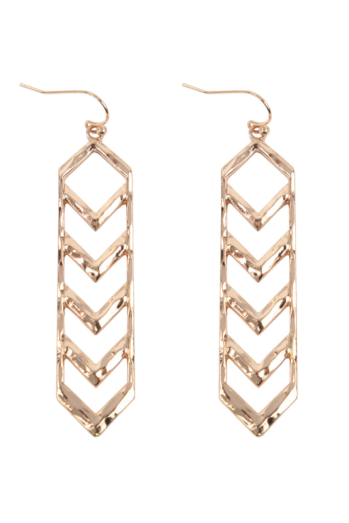 2.75 INCH TEXTURED CHEVRON METAL HOOK EARRINGS
