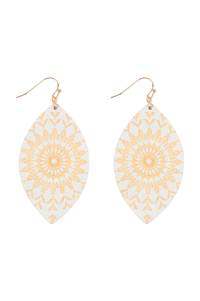 WOOD MANDALA PRINT MARQUISE EARRINGS