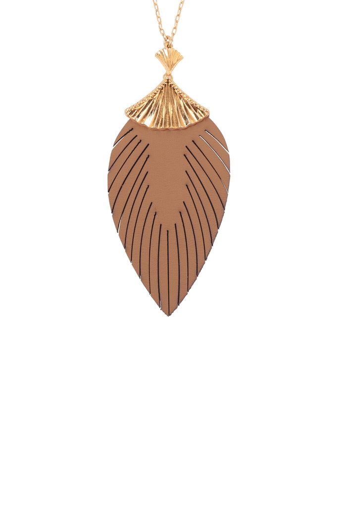 30 INCH LEAF SHAPED PU LEATHER FRINGE LONG NECKLACE