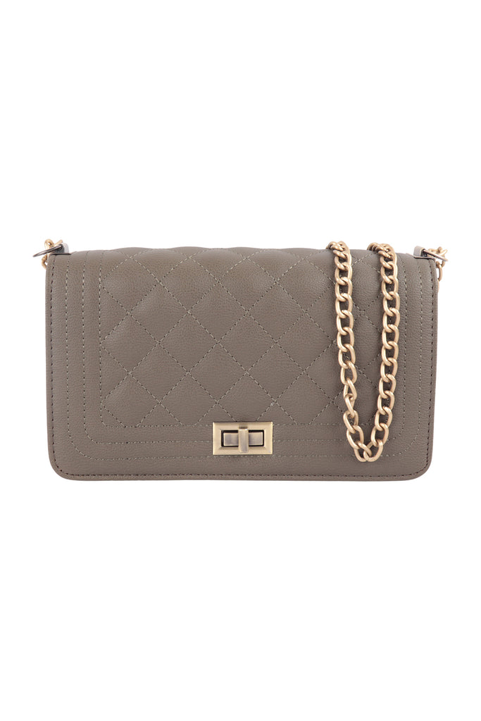 LEATHER QUILTED DIAMOND PATTERN SLING CLUTCH BAG