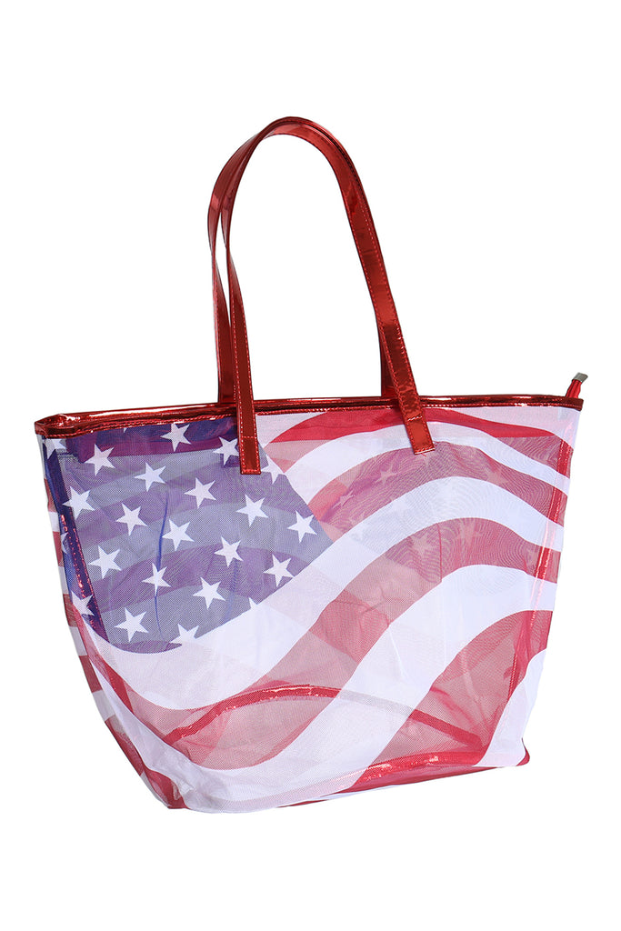 TRANSPARENT AMERICAN FLAG TOTE BAG