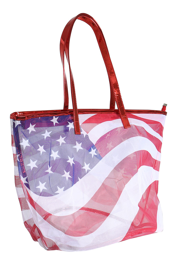 TRANSPARENT AMERICAN FLAG TOTE BAG