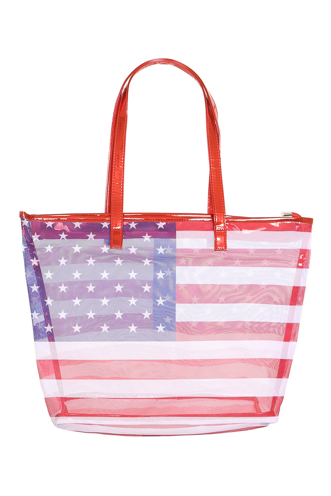 AMERICAN FLAG SEE THROUGH MESH TOTE BAG