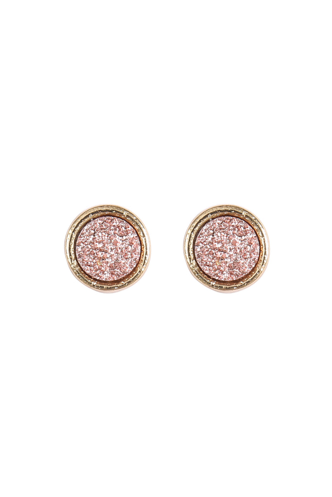 ROUND DRUZY STONE POST EARRINGS
